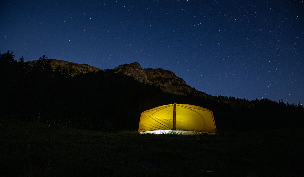 Nemo Aurora 3P tent (lit up at night)