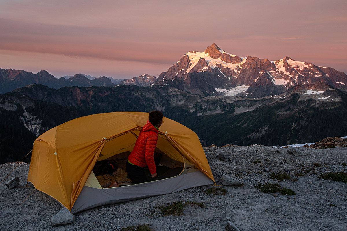 Nemo Aurora 3P tent (looking out at mountains)