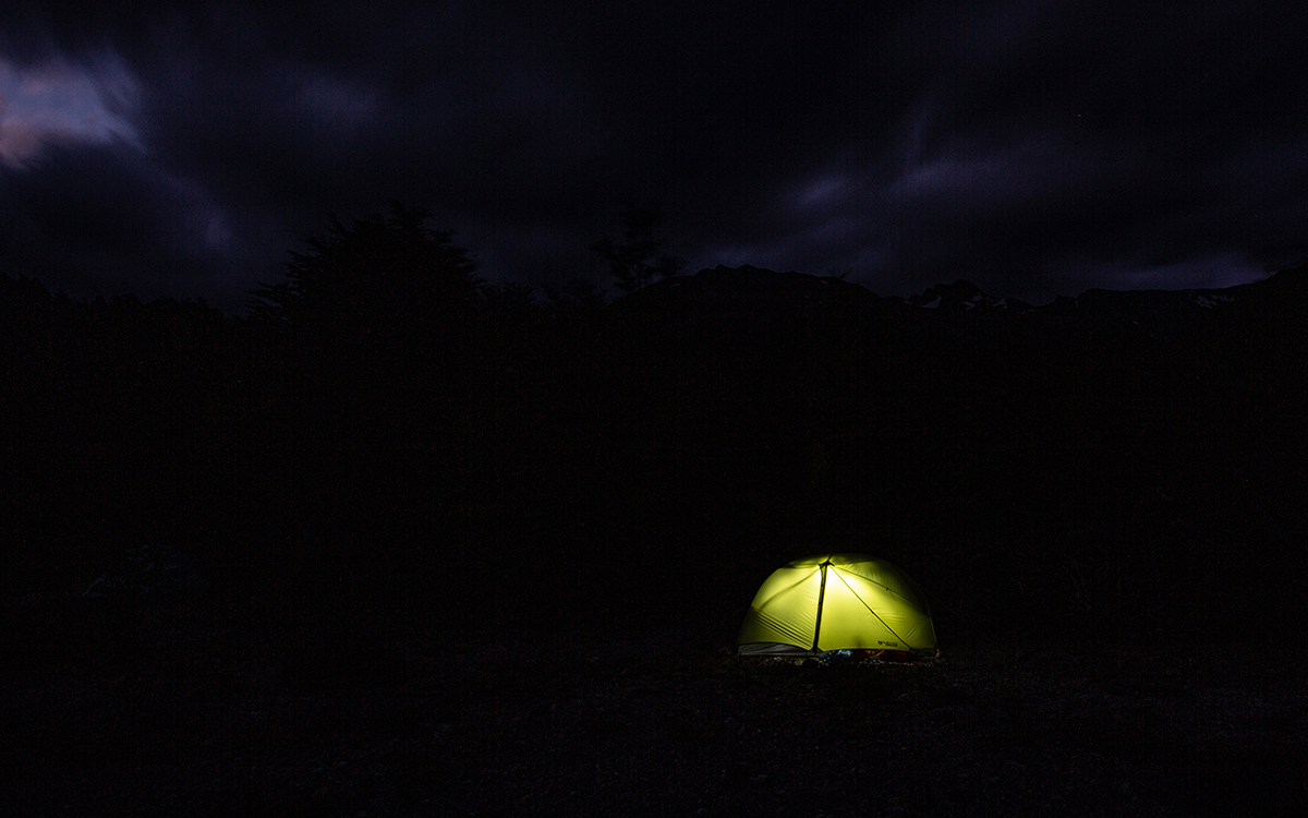 NEMO Dragonfly OSMO 2P tent (lit up at night)