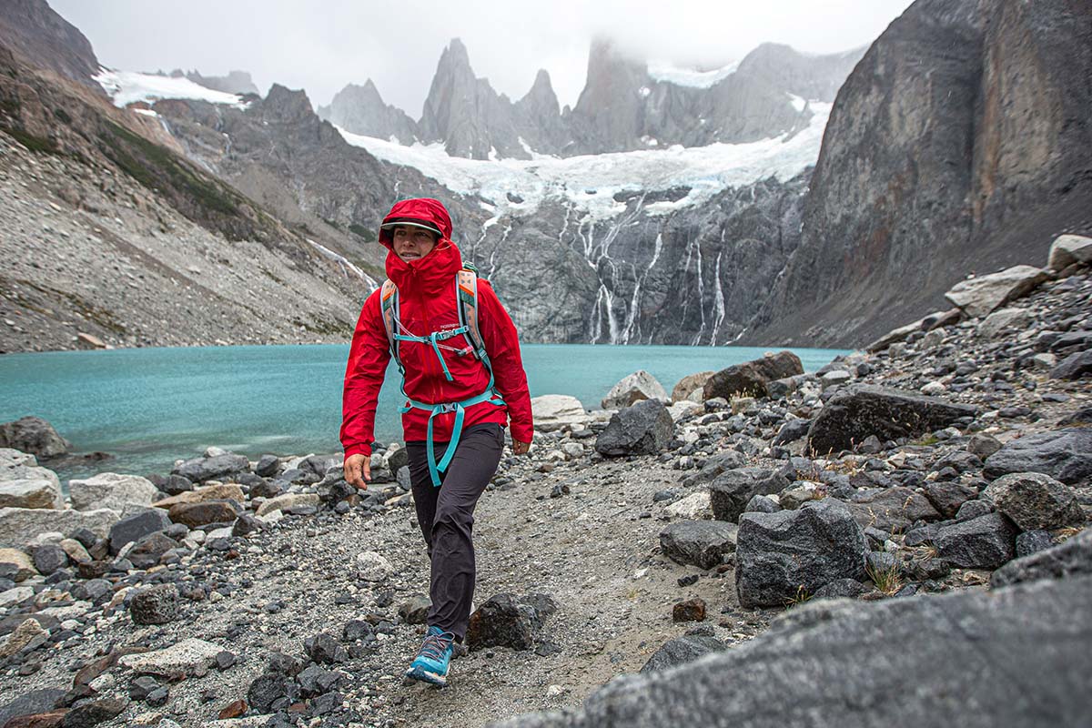 Norrøna Falketind Gore-Tex Paclite Jacket (walking away from lake)