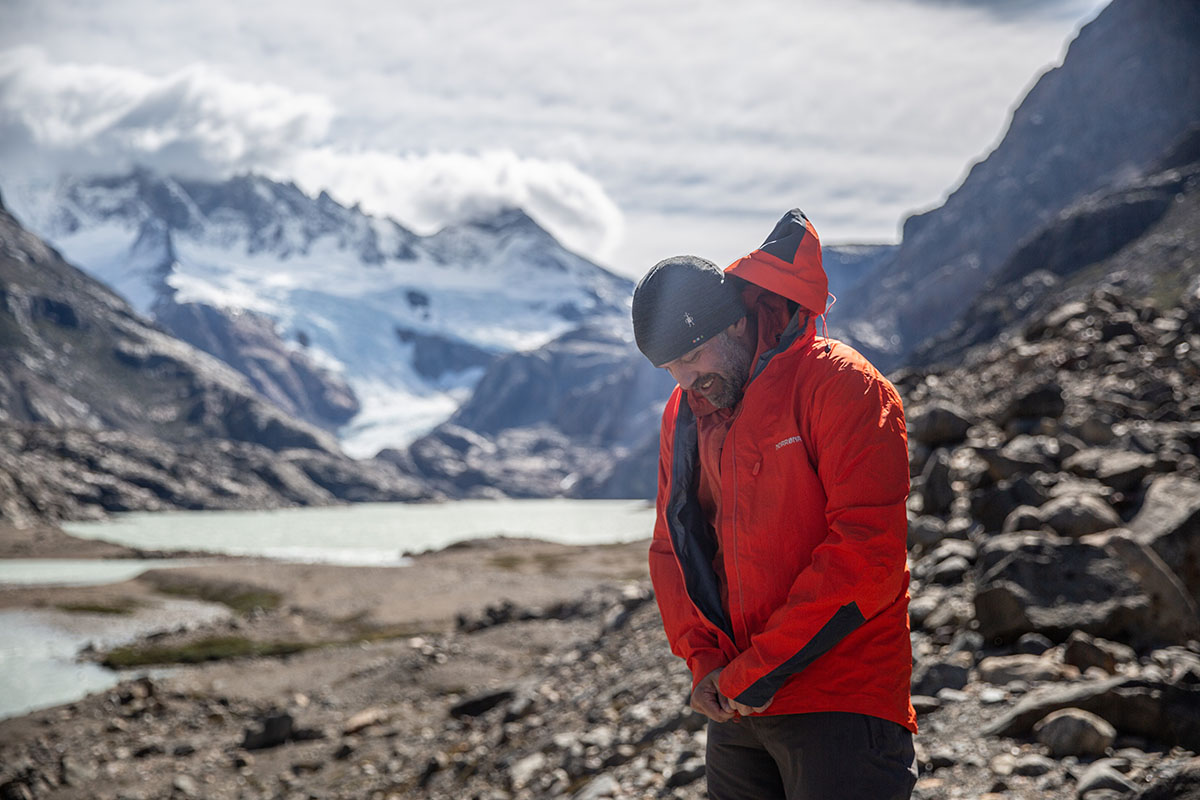 Norrøna Trollveggen Gore-Tex Pro Light Jacket (zipping up in Patagonia)