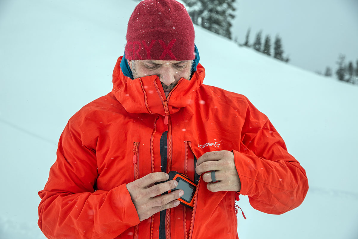 Norrona Trollveggen hardshell jacket (chest pocket with GPS device)