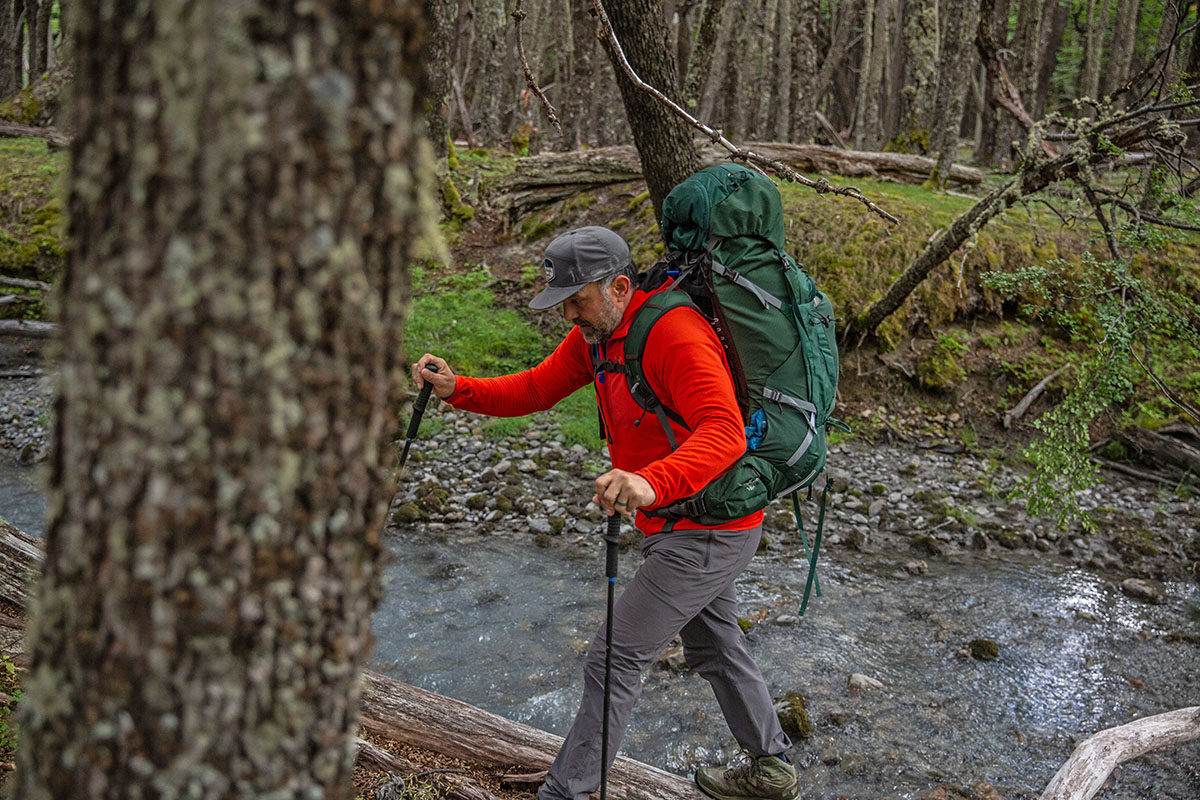 Osprey Aether Plus 70 backpacking pack (backpacking in forest)