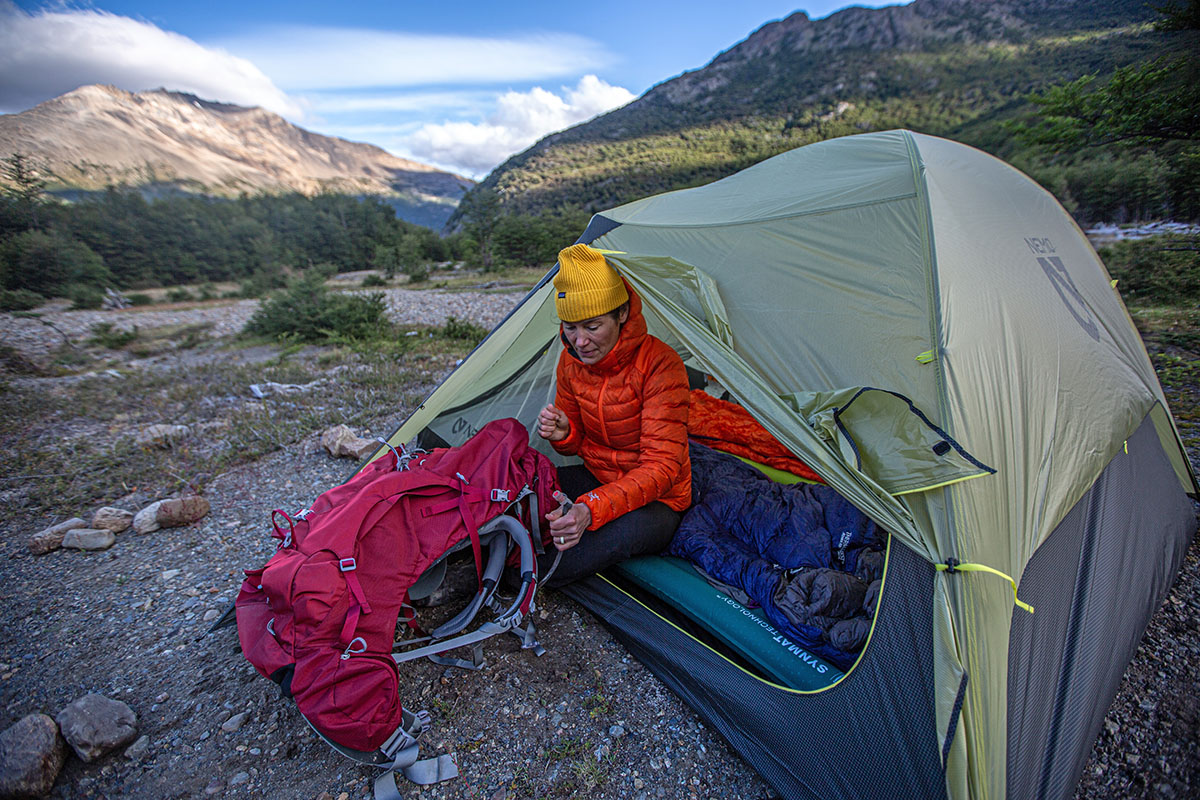 Osprey Ariel 65 backpacking pack (sitting in tent)