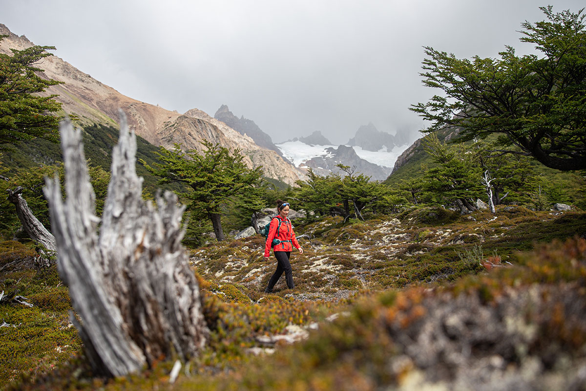 Outdoor Research Aspire Super Stretch Jacket (wide shot while hiking)