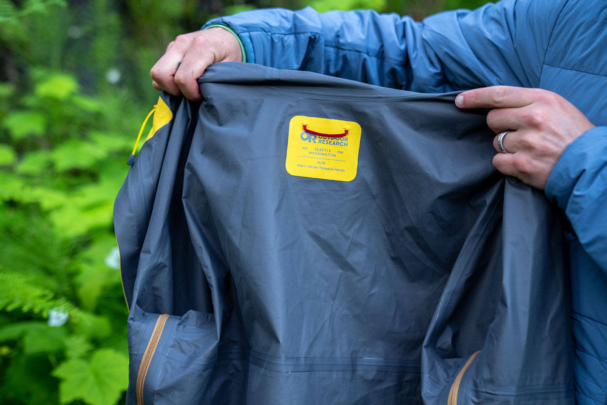 Outdoor Research Foray II GTX rain jacket (showing off interior)