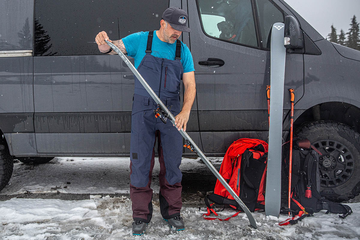 ​​Outdoor Research Kulshan Storm Bibs (standing in front of van)