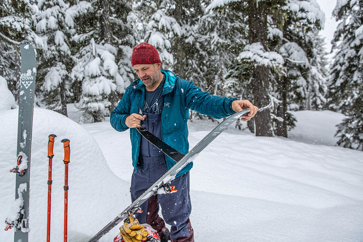 Outdoor Research Kulshan Storm Bibs (removing skins in backcountry)