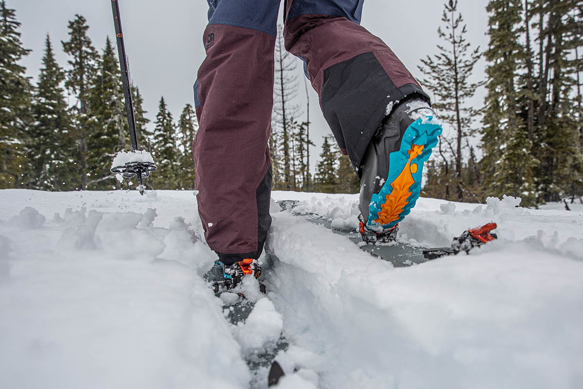 Outdoor Research Kulshan Storm Bibs (scuff guards closeup)