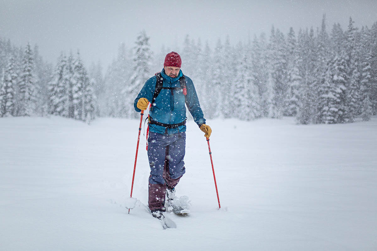 Outdoor Research Kulshan Storm Bibs (skinning in snow)