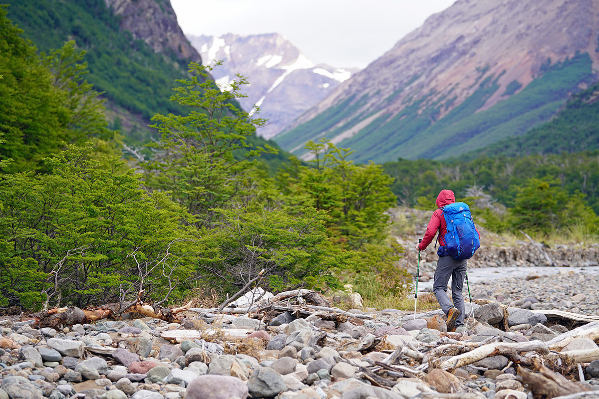 Outdoor Research Refuge Hooded synthetic jacket (backpacking in river valley)