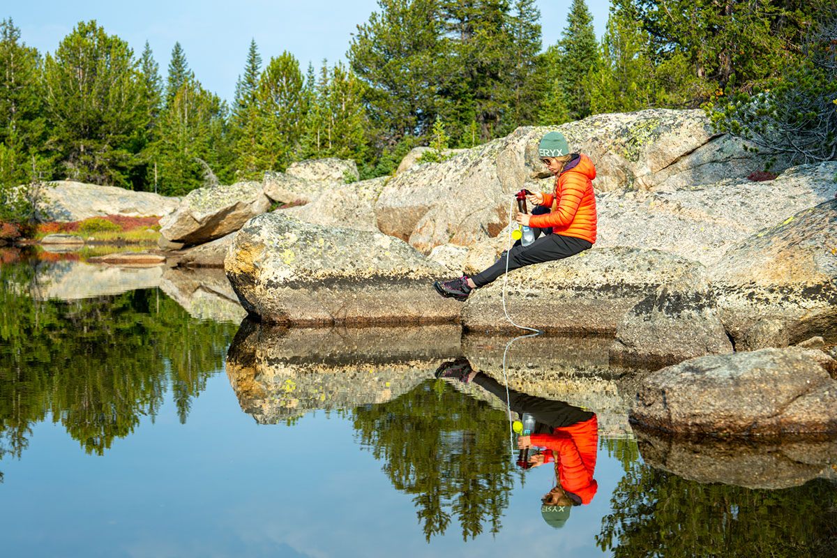 Outdoor Research Transcendent Hoodie (wide shot filtering water)