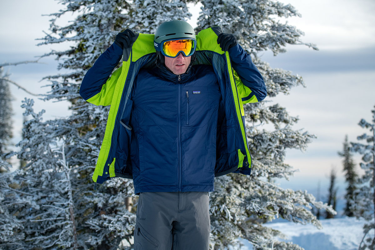 Patagonia 3-in-1 Snowshot jacket (putting on)