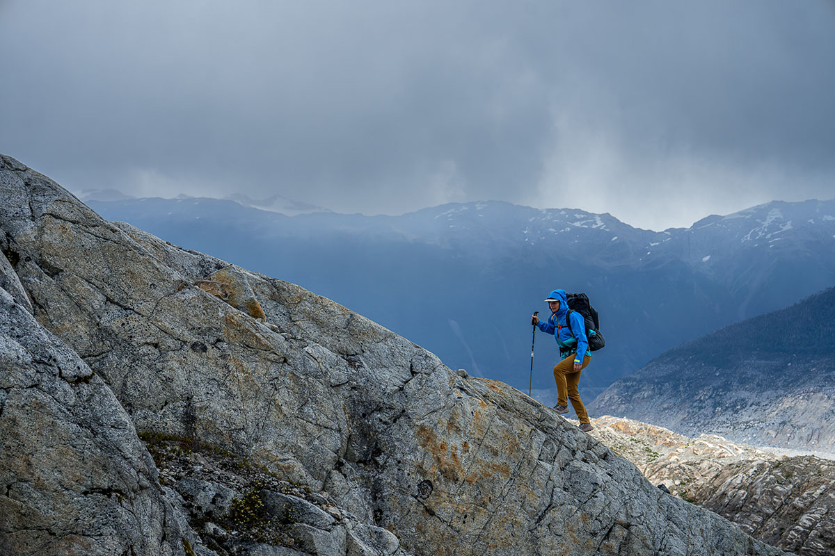 Patagonia Boulder Fork rain jacket (hiking up ridgeline)
