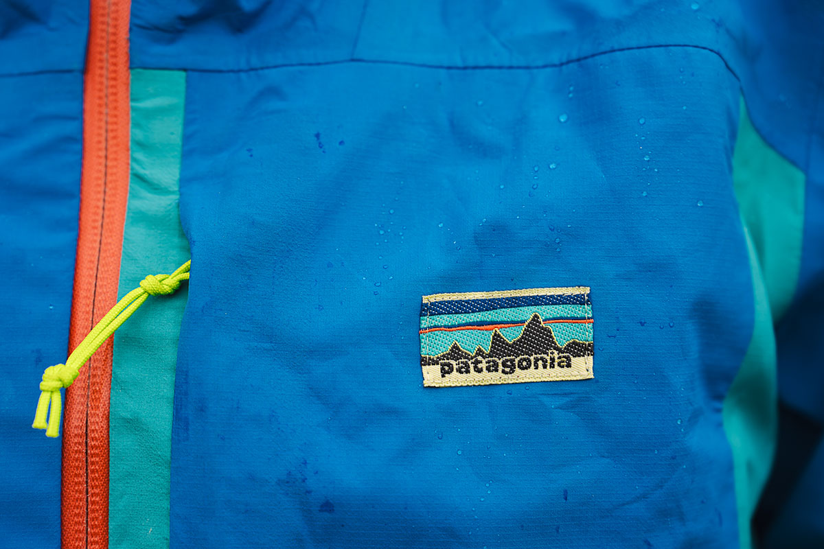 Patagonia Boulder Fork rain jacket (logo closeup)