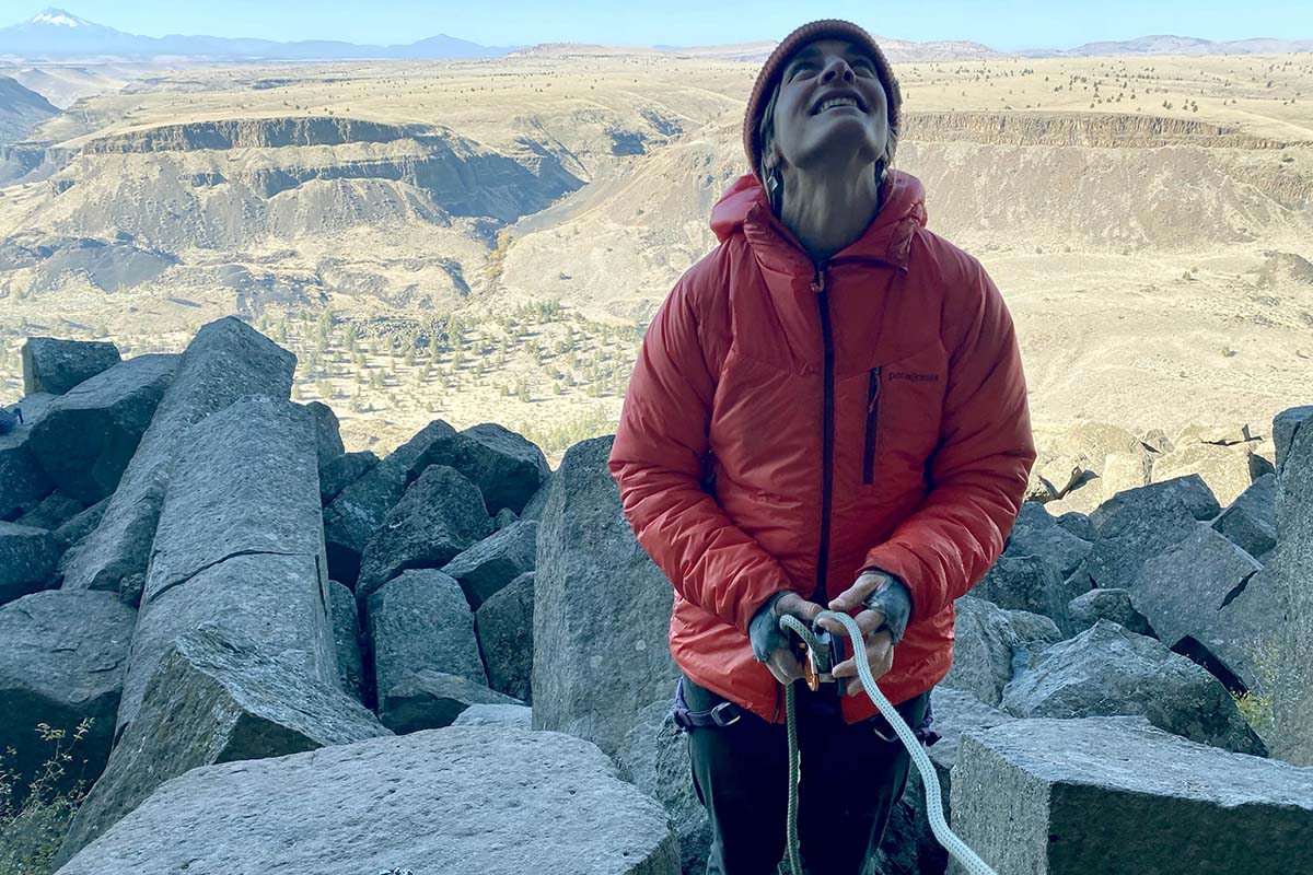 Belaying in the Patagonia DAS Parka (Trout Creek)