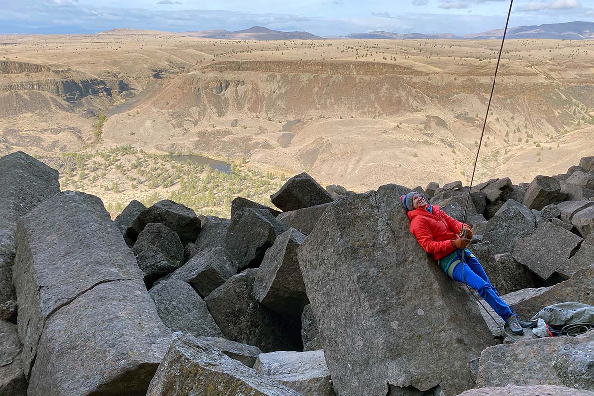 Top rope belaying in Patagonia DAS Parka synthetic insulated jacket 2