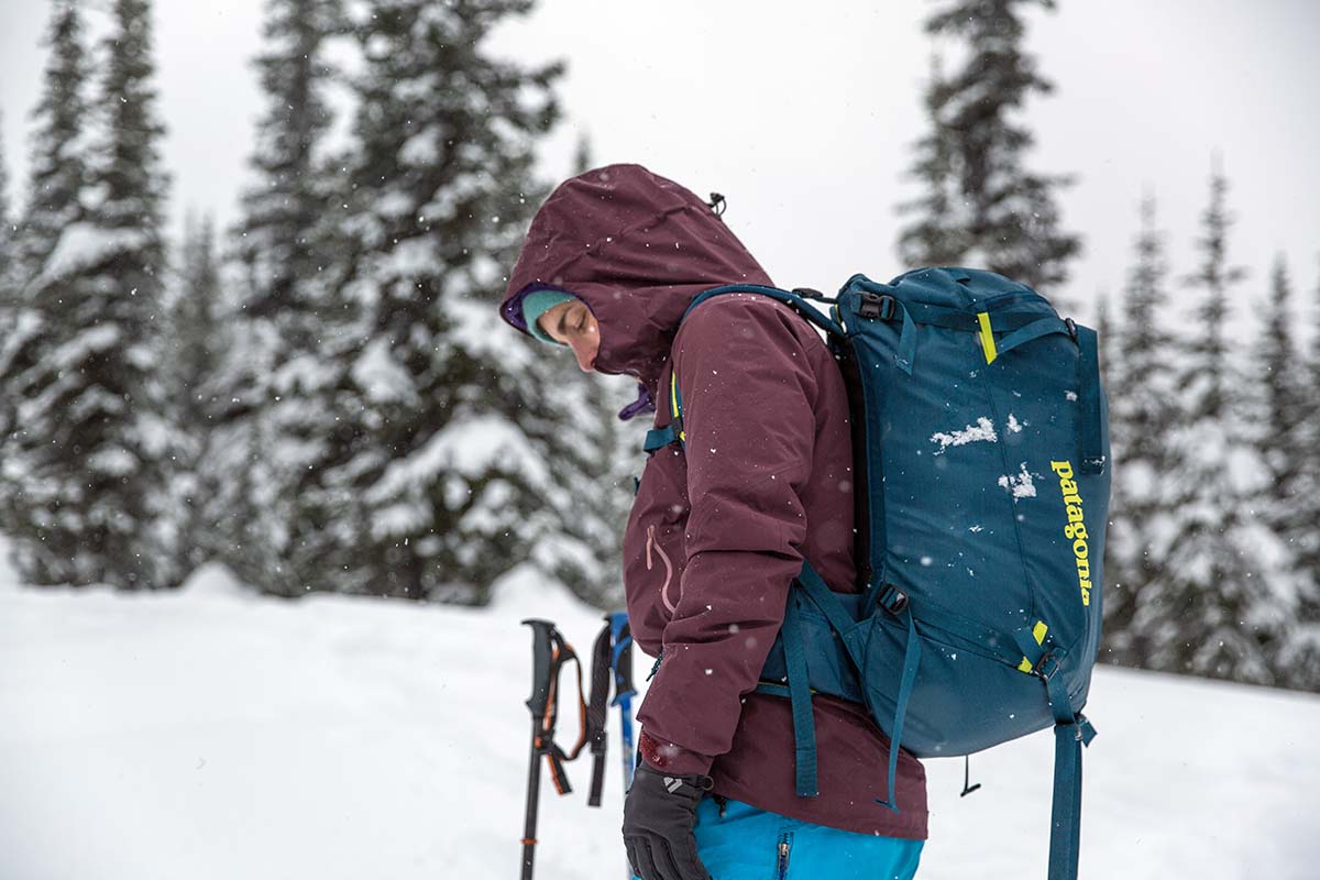 Patagonia Descensionist 40L ski pack (side view)