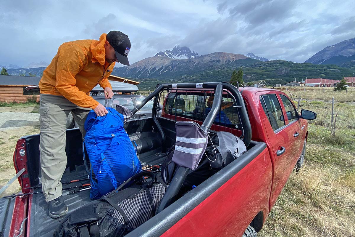 Patagonia Houdini windbreaker jacket (packing pack in truck bed 2)