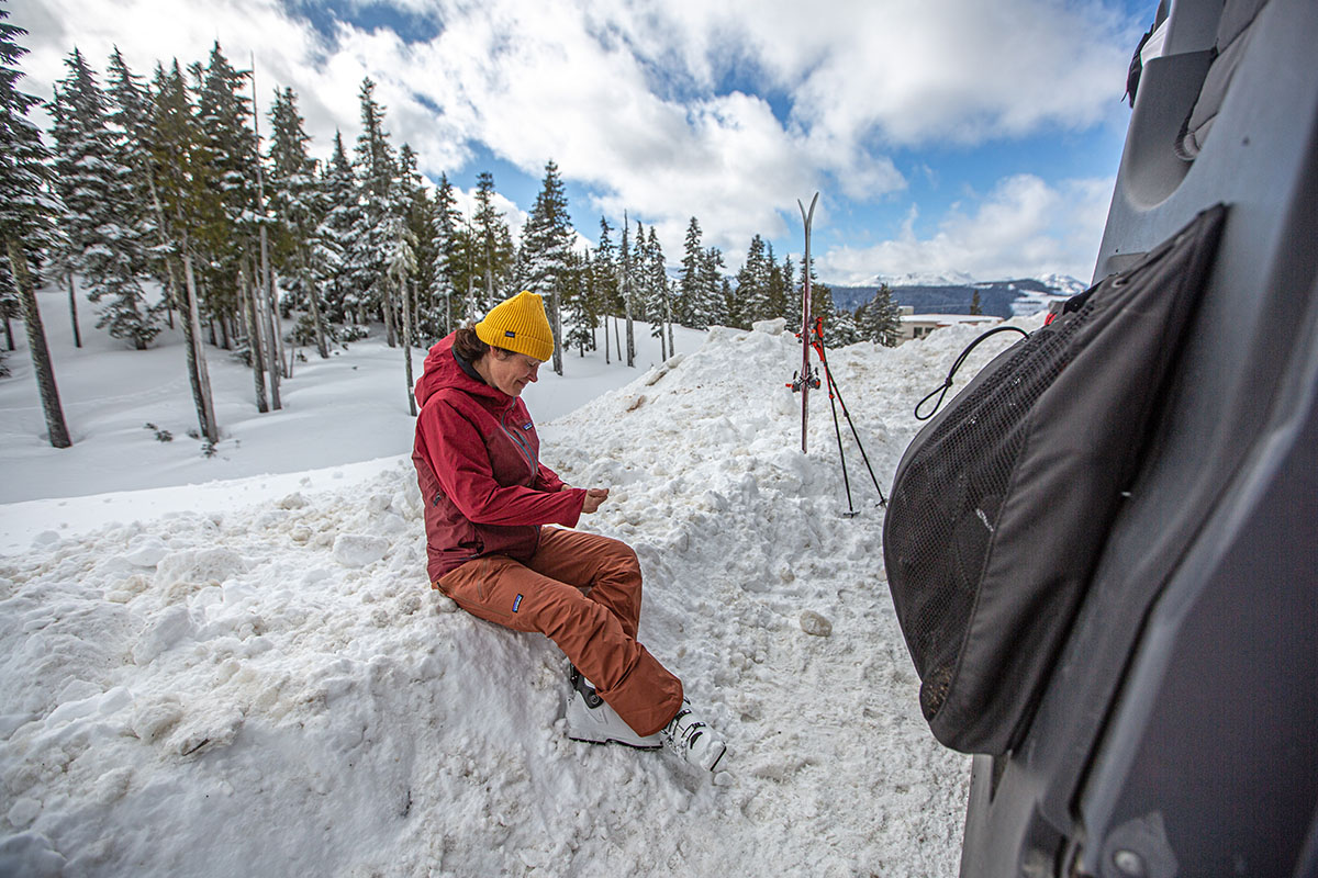 Patagonia Insulated Powder Town Pants (sitting on snow)