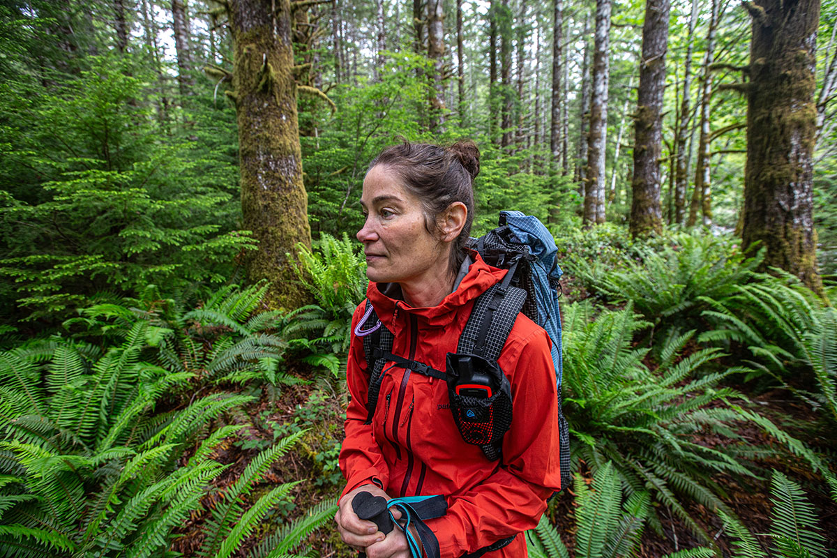 Patagonia M10 Storm Jacket (standing with pack on)