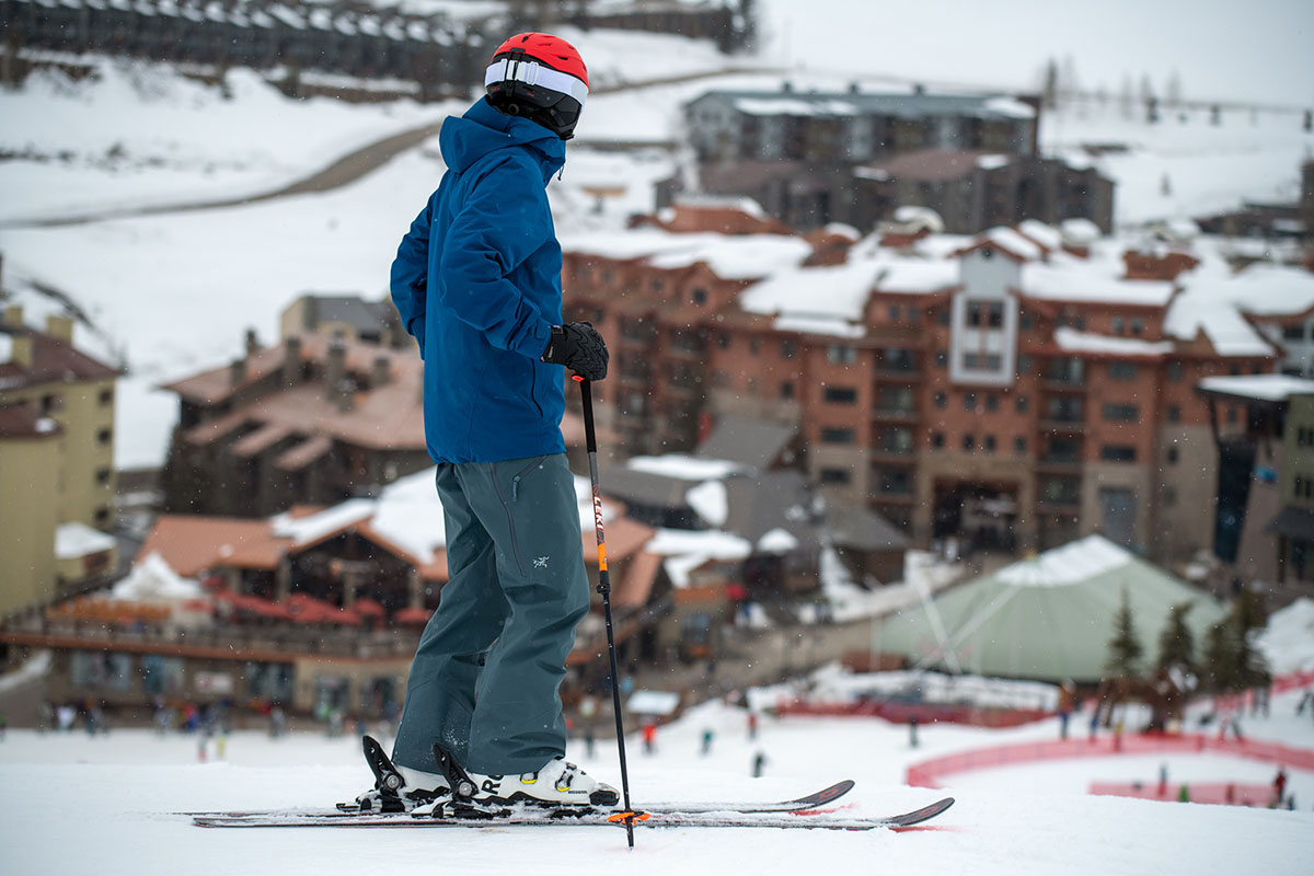 Patagonia Powder Bowl ski jacket (overlooking ski village)