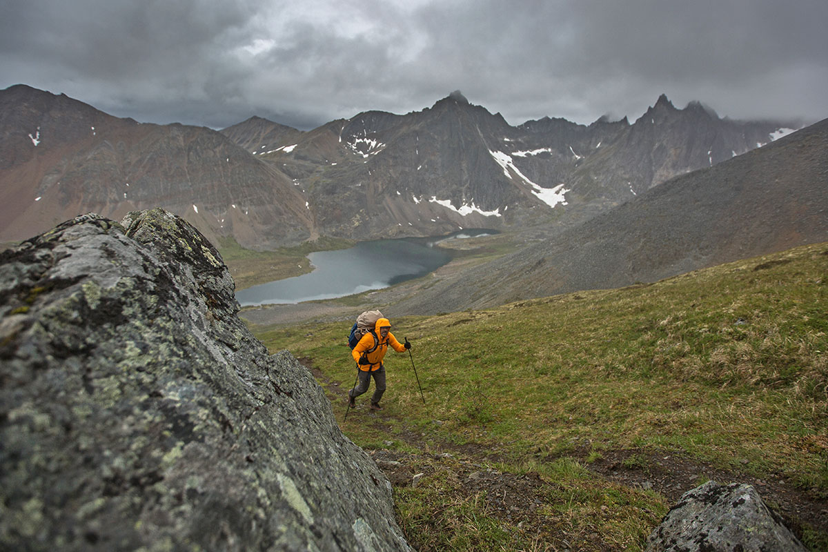 Patagonia R1 TechFace Hoody (hiking uphill in rain)