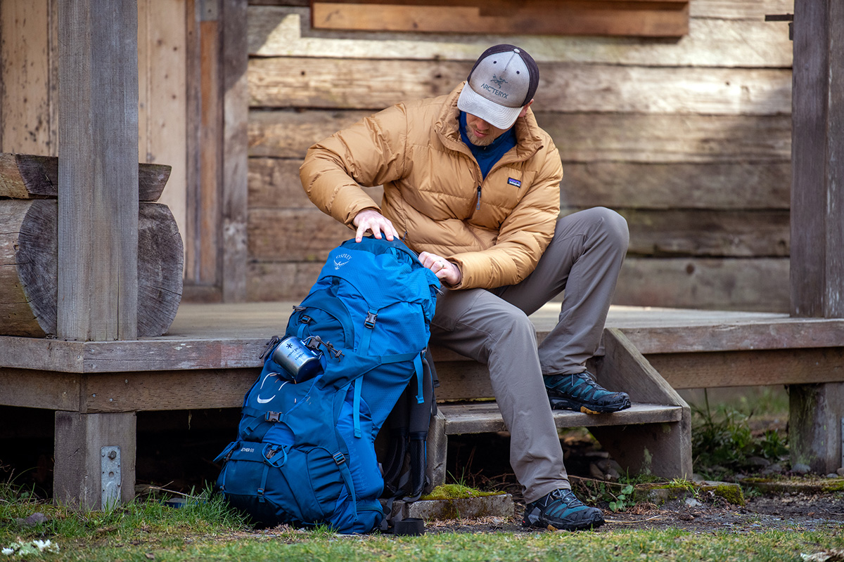 Patagonia Silent Down Jacket (reaching into pack 2)