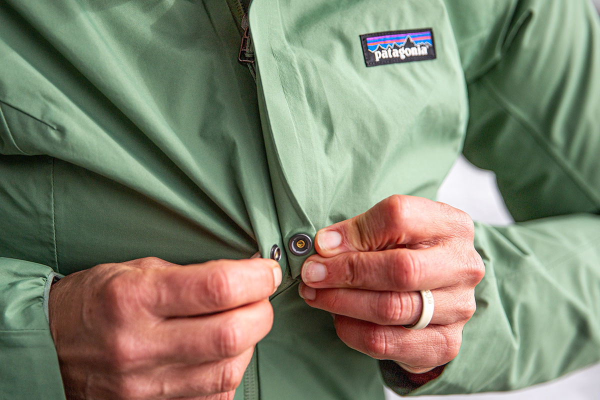 Patagonia Slate Sky Jacket (storm flap closeup)