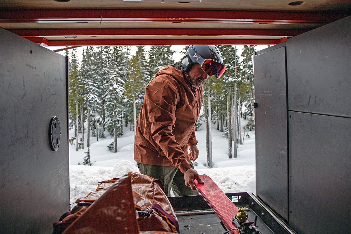 Patagonia Storm Shift Jacket (grabbing skis out of van)