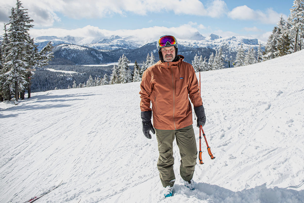 Patagonia Storm Shift Pants (walking up slope)