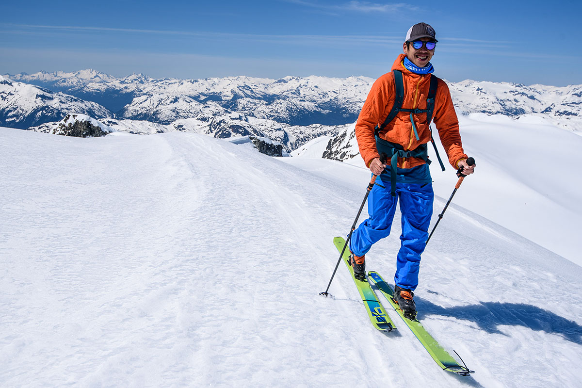 Patagonia Stormstride Pants (smiling in backcountry)