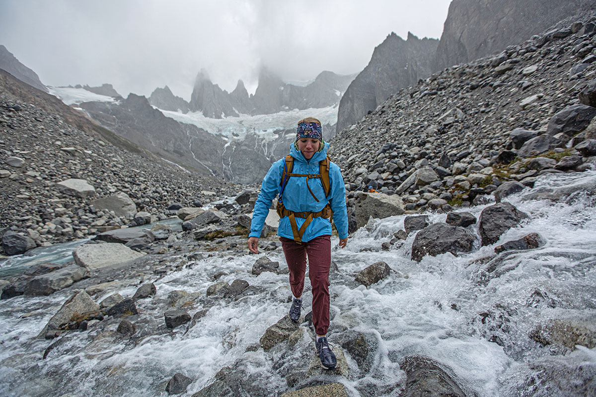 Patagonia Torrentshell 3L rain jacket (crossing river in rain)