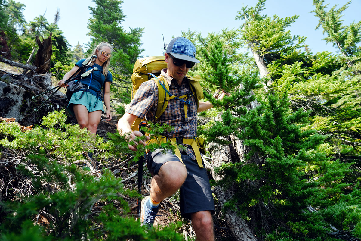 REI Co-op Flash 55 backpack (hiking down steep slope)