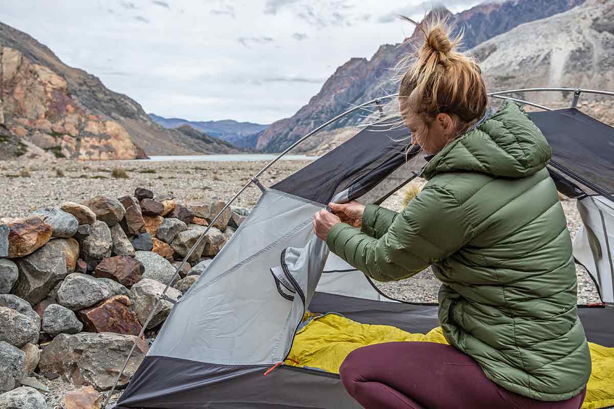 REI Co-op Trail Hut 2 Backpacking Tent (opening tent door)