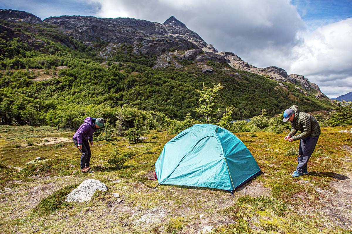 REI Co-op Trailmade 2 backpacking tent (guying out)