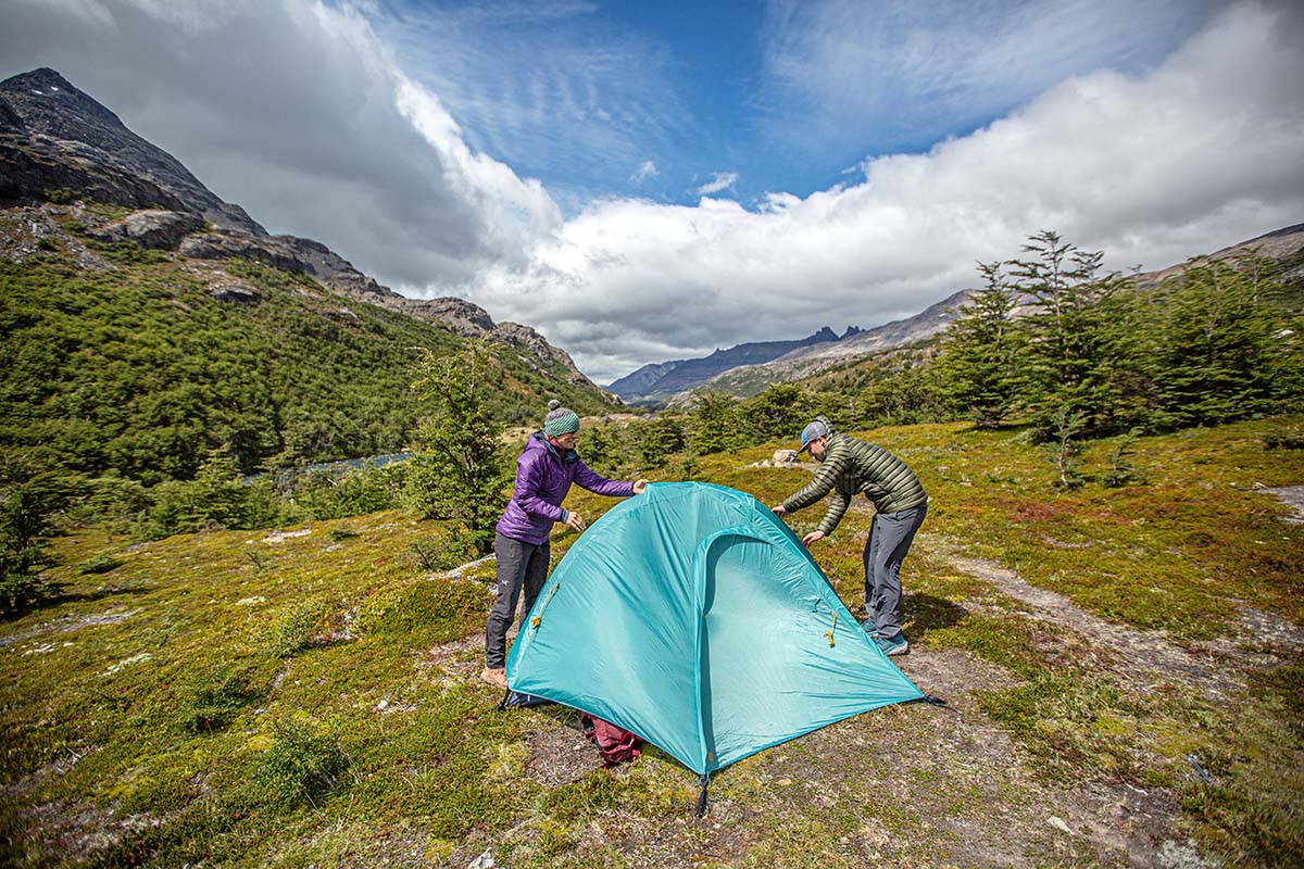 REI Co-op Trailmade 2 backpacking tent (setting up)