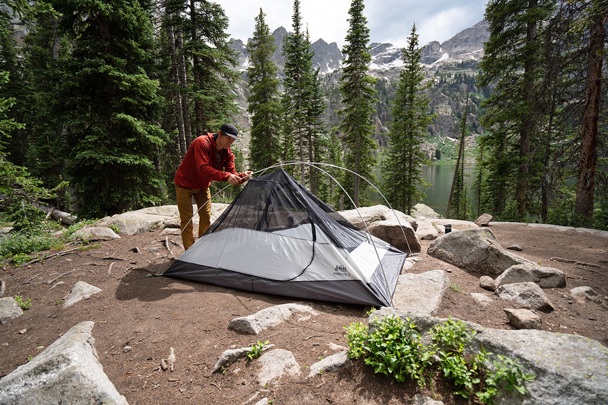 REI Co-op Passage 2 backpacking tent (setting up 2)