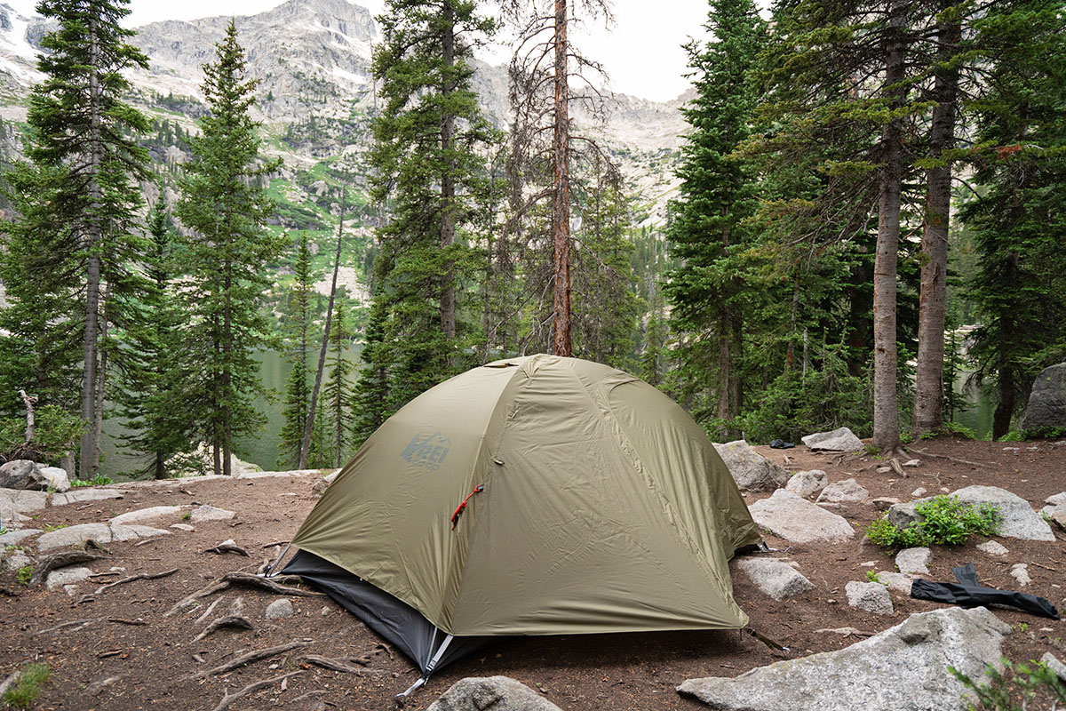 REI Co-op Passage 2 backpacking tent (with rainfly on)