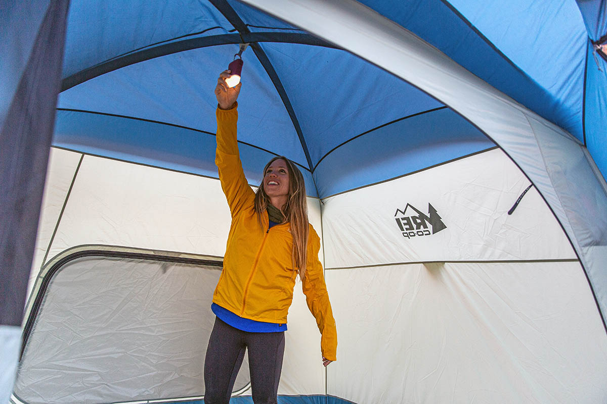 ​​REI Co-op Skyward 4 camping tent (hanging lantern inside)