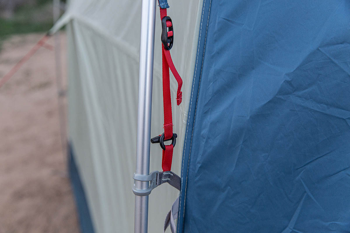 ​​REI Co-op Skyward 4 camping tent (rainfly attachment closeup)