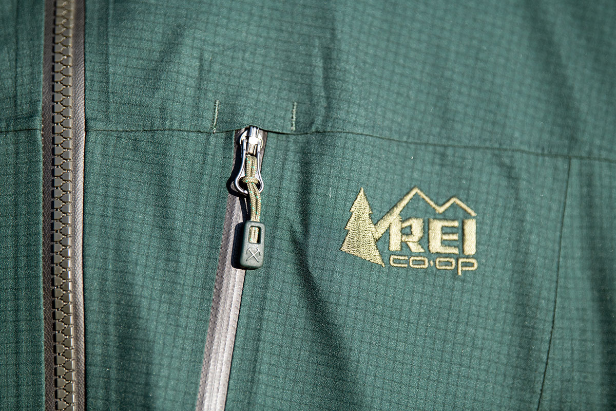 REI Co-op Stormbolt GTX hardshell jacket (logo closeup)