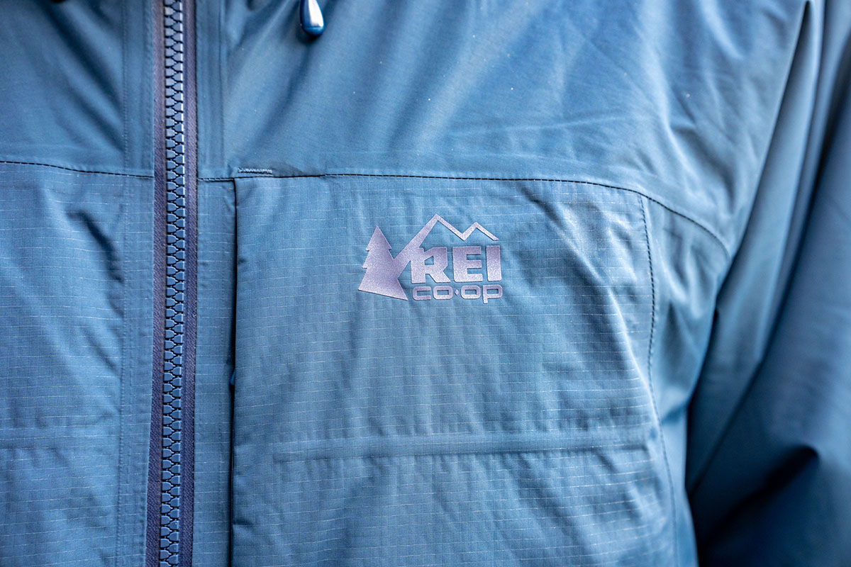 REI Co-op Stormhenge Down Hybrid Jacket (logo closeup)
