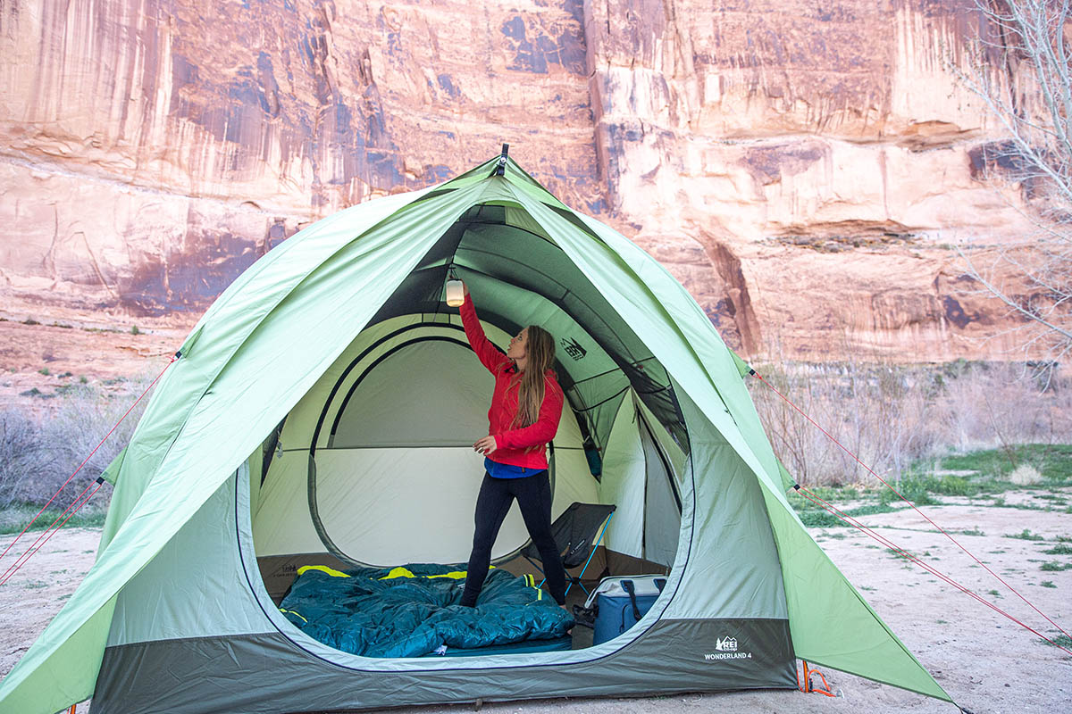 REI Co-op Wonderland 4 Tent (hanging lantern in tent)