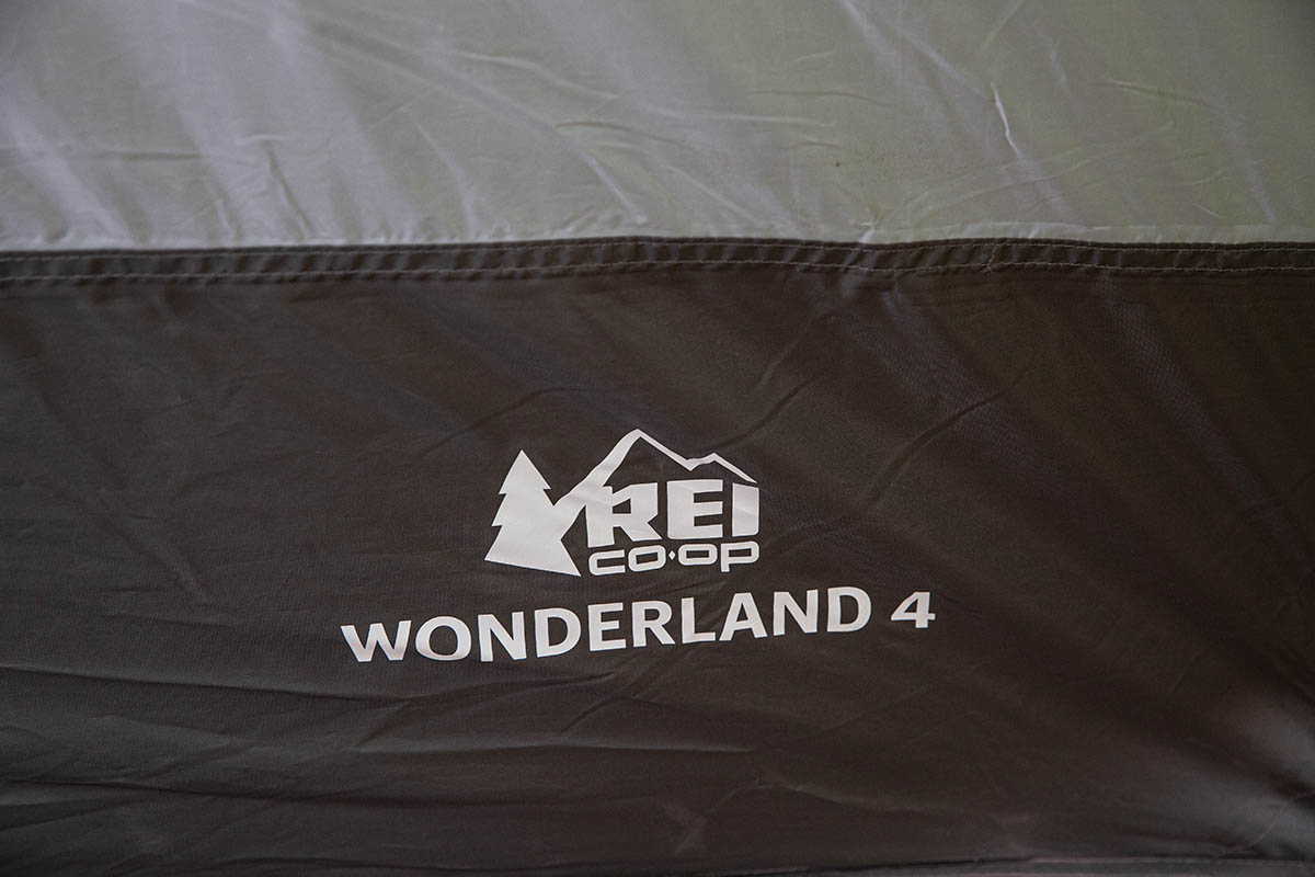REI Co-op Wonderland 4 Tent (logo closeup)