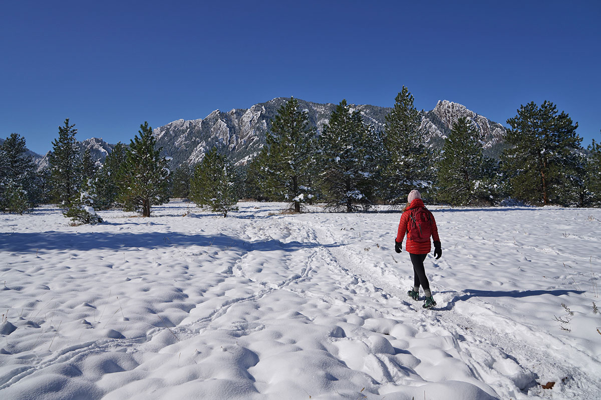 Rab Microlight Alpine down jacket (hiking toward Boulder Flatirons)