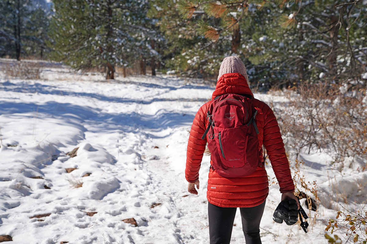 Rab Microlight Alpine down jacket (snowy hike)