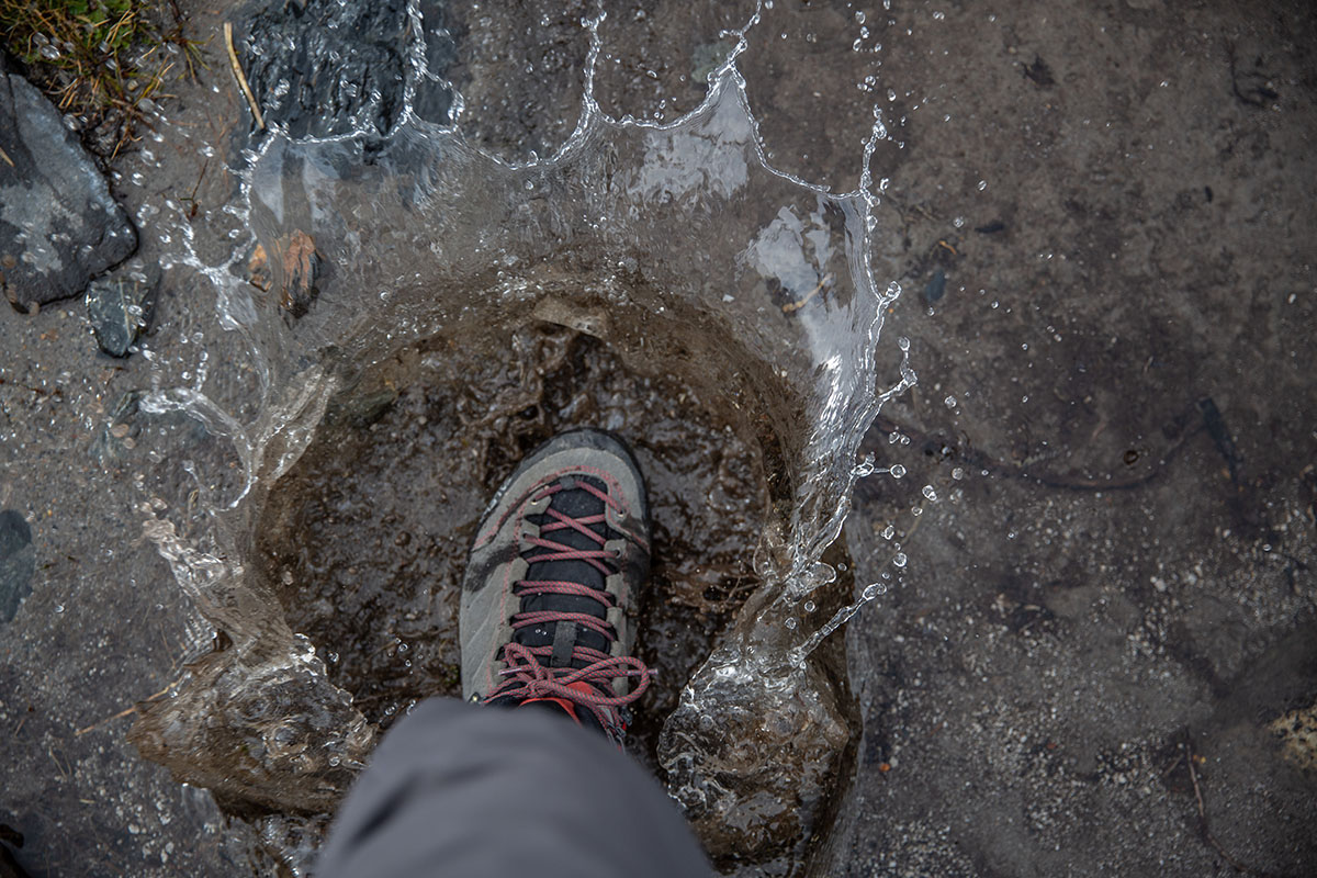 Salewa MTN Trainer Mid GTX hiking boot (stomping through water)