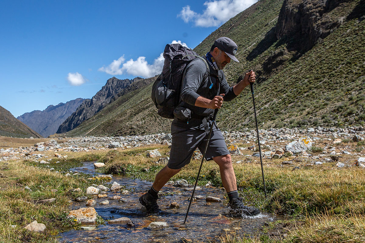 Salewa Mountain Trainer Lite Mid GTX hiking boot (crossing water in Peru)