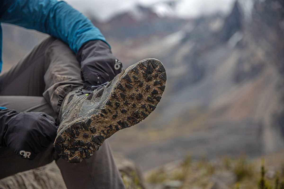 Salewa Mountain Trainer Lite Mid GTX hiking boot (sole caked with mud)